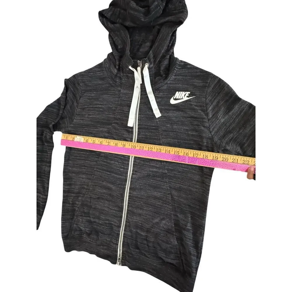 Nike Full Zip Hoodie Sweatshirt‎ Black Heathered Size M Cotton Blend Drawstring